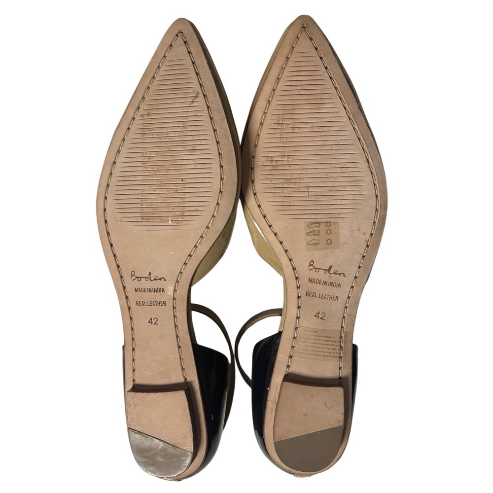 Boden Womens Flat Nude Tan Patent‎ Black Pointed Ankle Strap Shoe US Sz 11 EU 42 - Picture 7 of 8